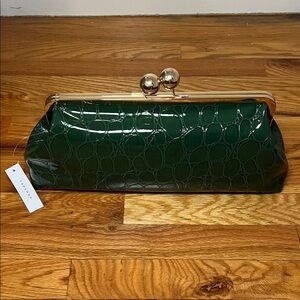 Topshop Dark Green Embossed Clutch